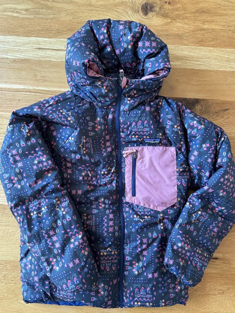 Patagonia Kids' Reversible Down Sweater Hoody - Purple/Navy - Size Large (12)